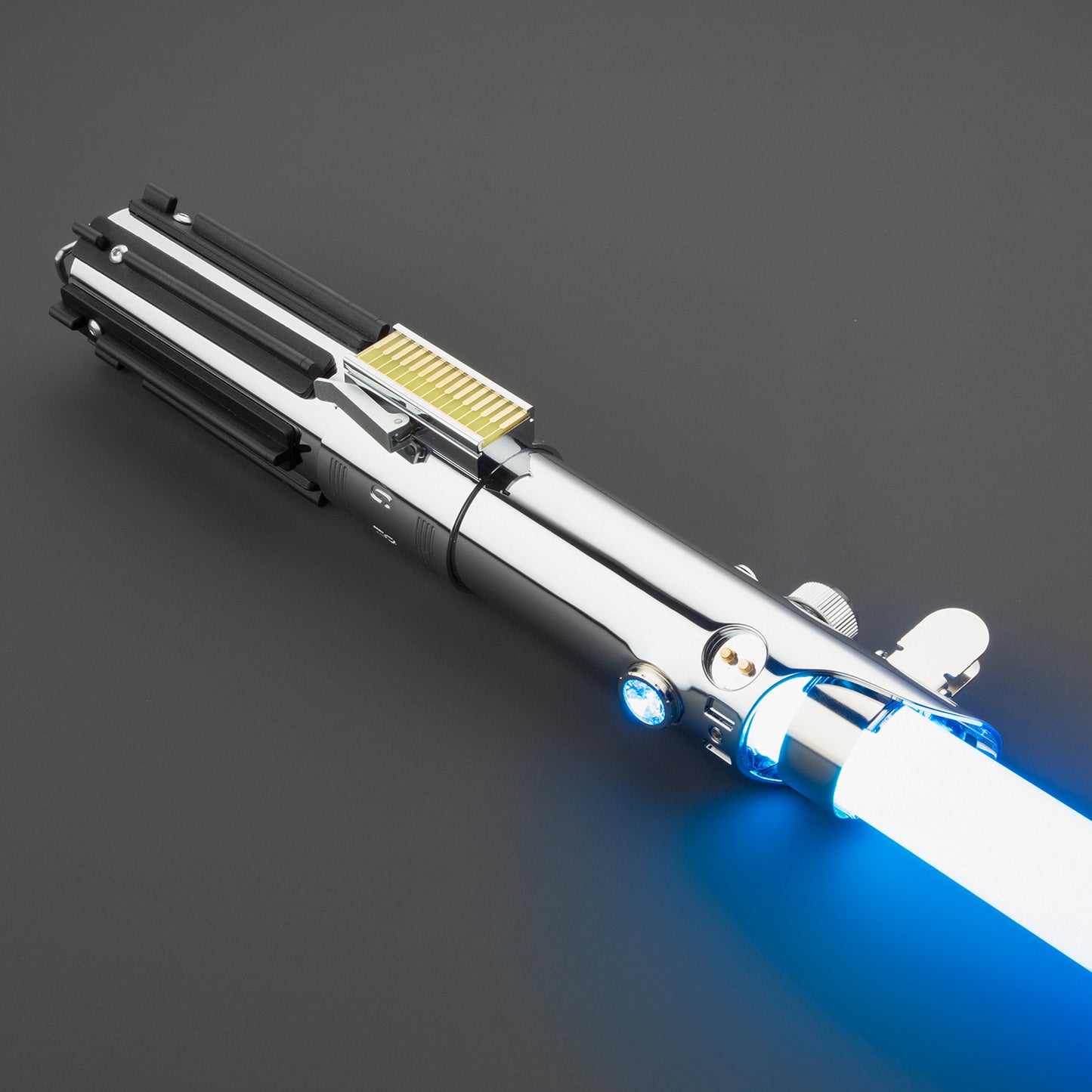 Polished metallic Graflex lightsaber with glowing blade – Battle Sabers
