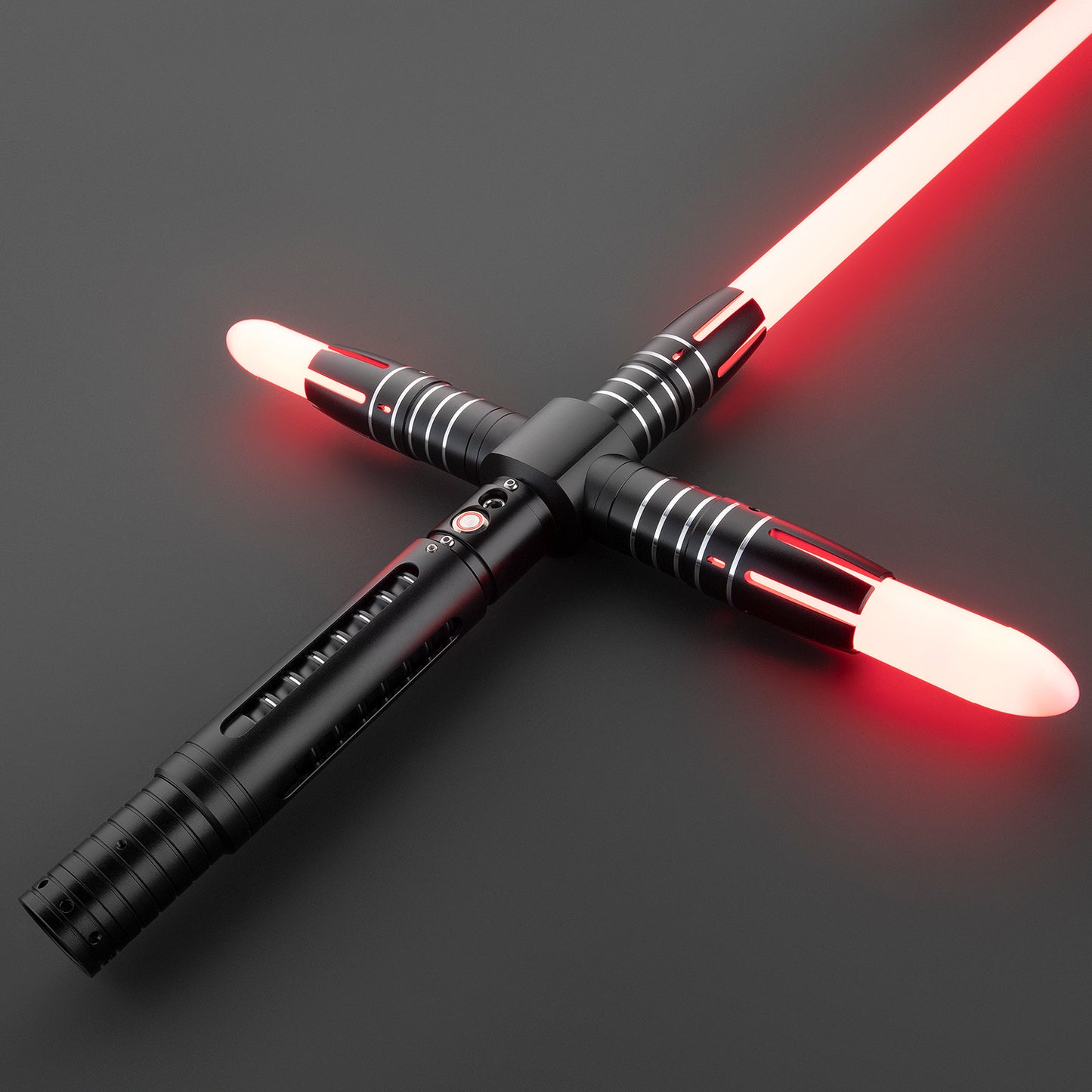 Old Guard Long Hilt Light Saber glowing brightly in a dark room - Battle Sabers