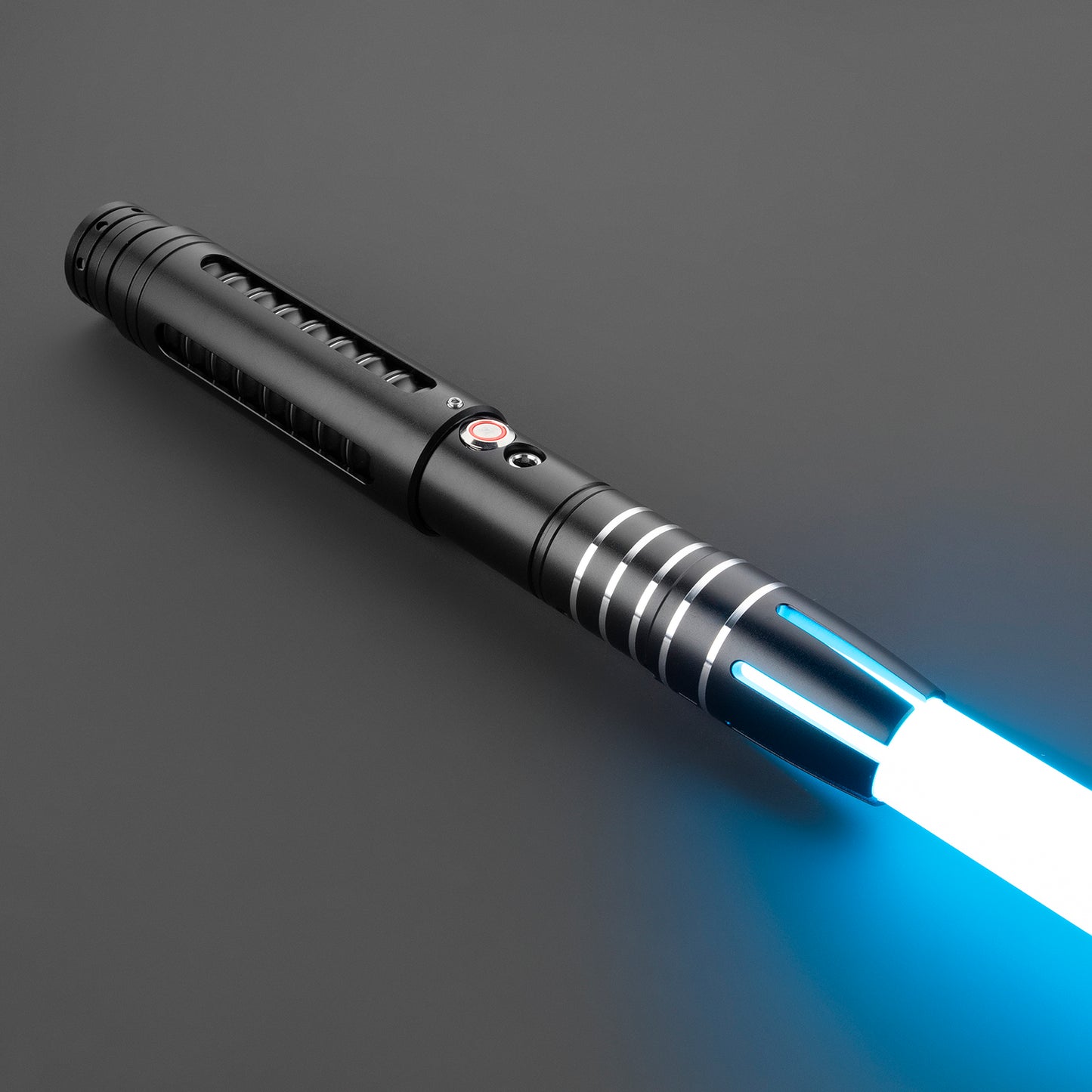 Illuminated Exar Light Saber glowing in a dark setting - Battle Sabers