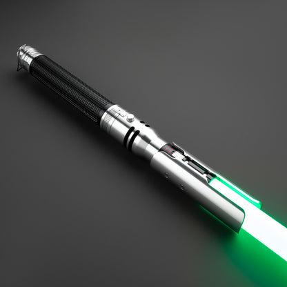 Shiny chrome double-bladed lightsaber from Fallen Order – Battle Sabers