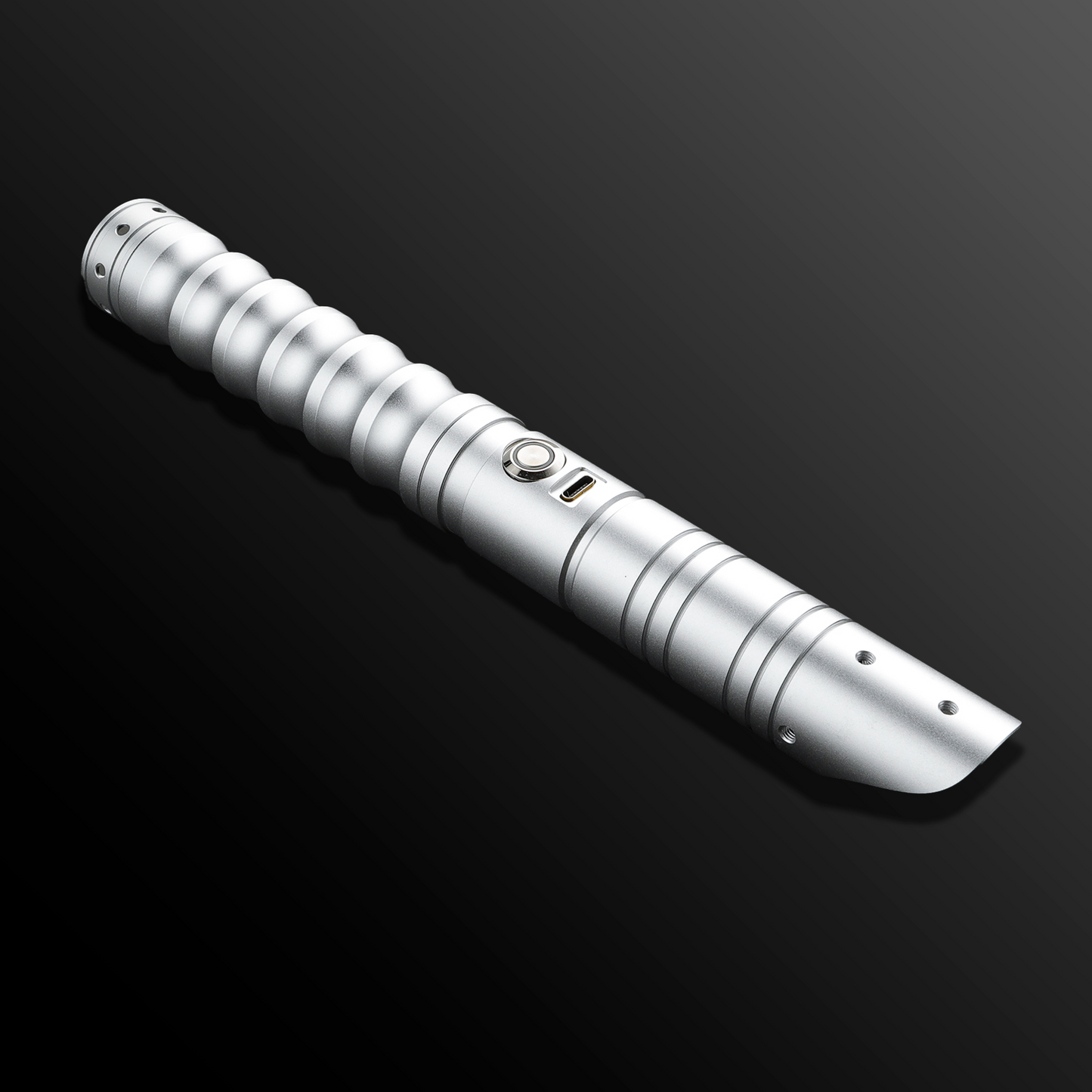 Sleek silver Commander Light Saber emitting bright light - Battle Sabers