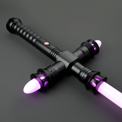 Crossguard Light Saber glowing brightly in the dark - Battle Sabers