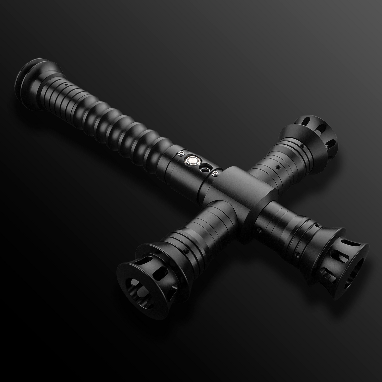 Close-up of Crossguard Light Saber’s hilt and side blades - Battle Sabers